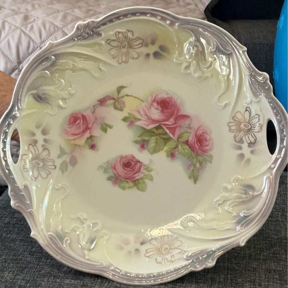 Antique hand painted roses cake plate